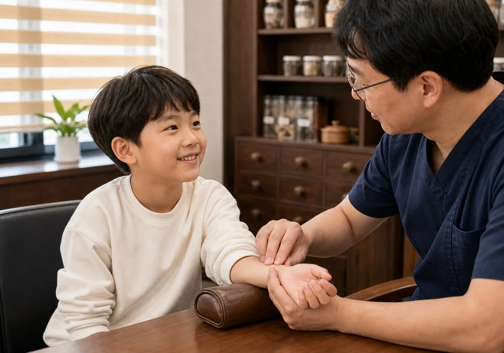 아이 맥을 짚으며 진료하는 성장·수험생 클리닉